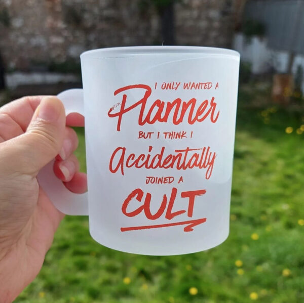 planner cult frosted glass mug