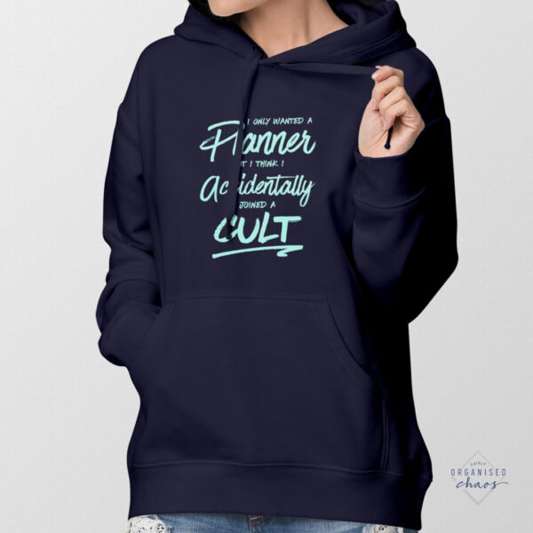 planner cult model hoodie navy mint