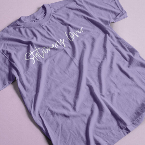 Stationery Lover Lavender T-Shirt with White Print