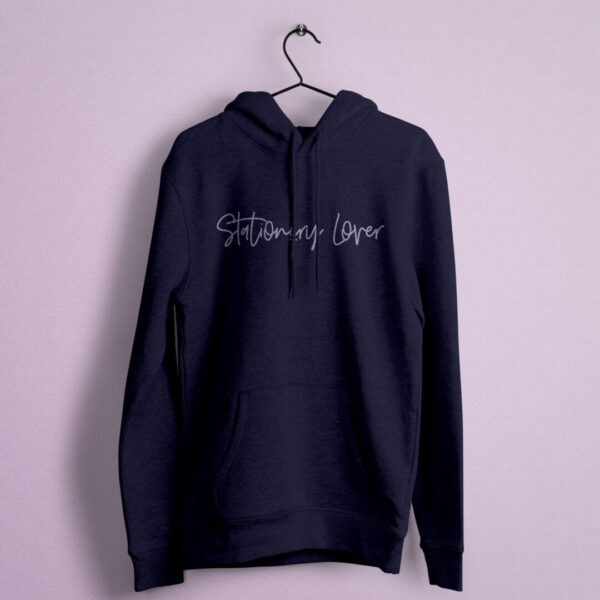 Stationery Lover Navy Hoodie with Lavender Print