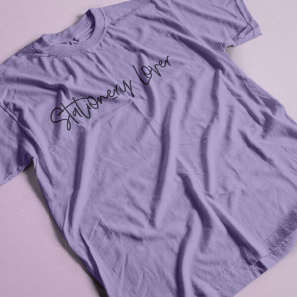 Stationery Lover Lavender T-Shirt with Navy Print