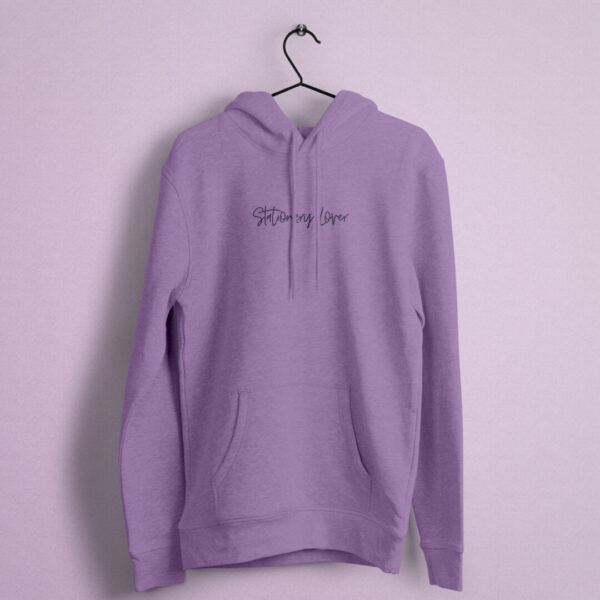 Stationery Lover Lavender Hoodie with Navy Print