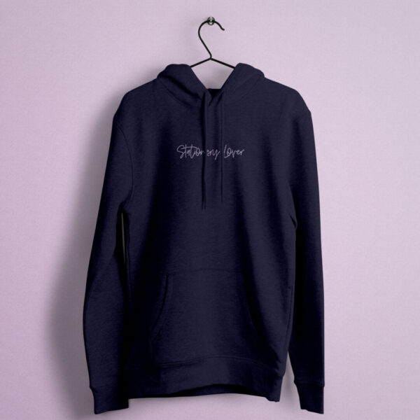 Stationery Lover Navy Hoodie with Lavender Print