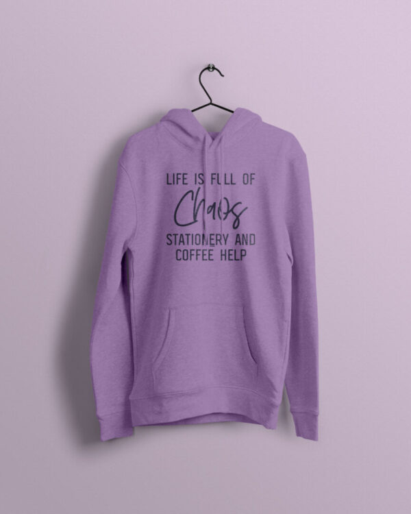 Life ic Chaos Lavender Hoodie with Navy Print