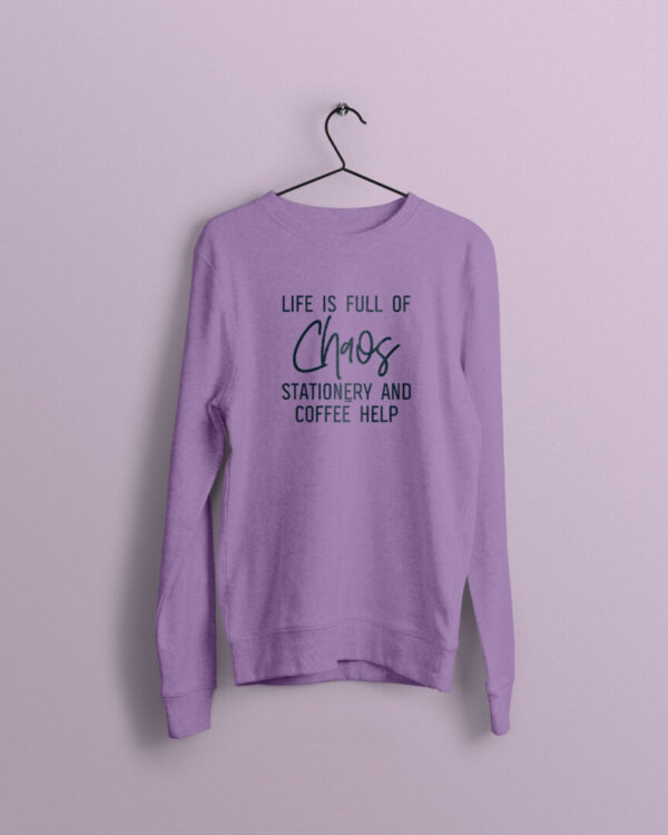 Life is Chaos Lavender Jumper with Navy Print