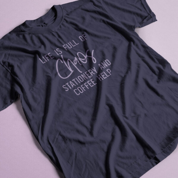 Life is Chaos Navy T-Shirt with Lavender Print