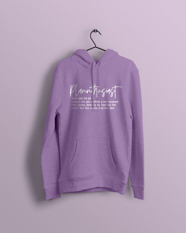 Plannthusiast Lavender Hoodie with White Print