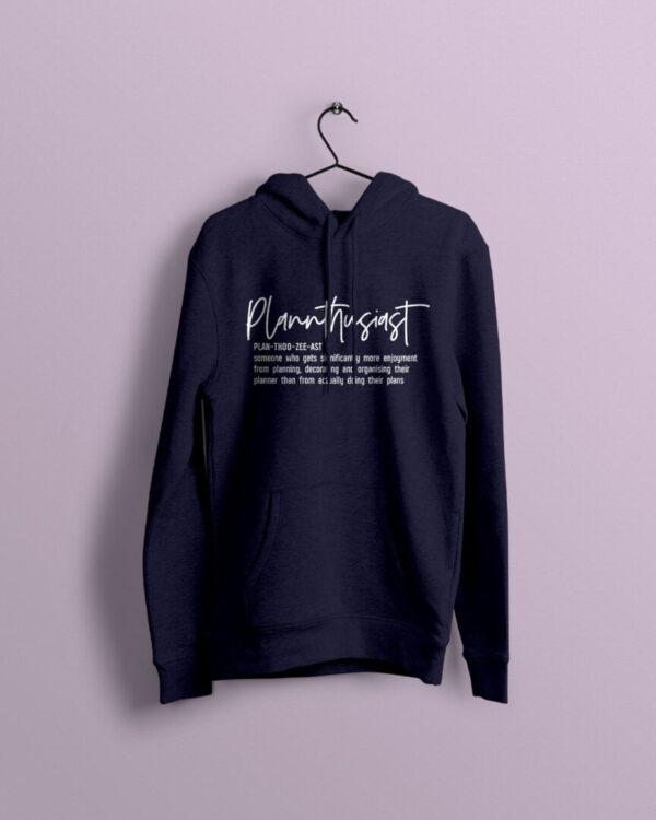 Plannthusiast Navy Hoodie with White Print