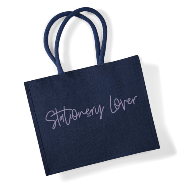 Stationery Lover Navy Jute Bag with Lavender Print