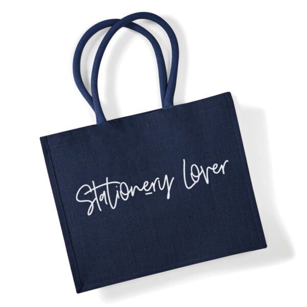 Stationery Lover Navy Jute Bag with White Print