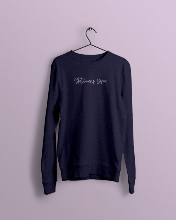 Stationery Lover Navy Jumper with Lavender Print