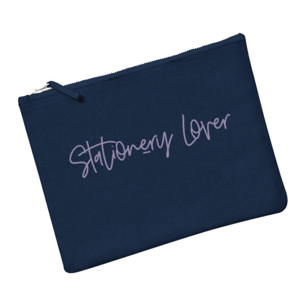 Stationery Lover Navy Pouch with Lavender Print